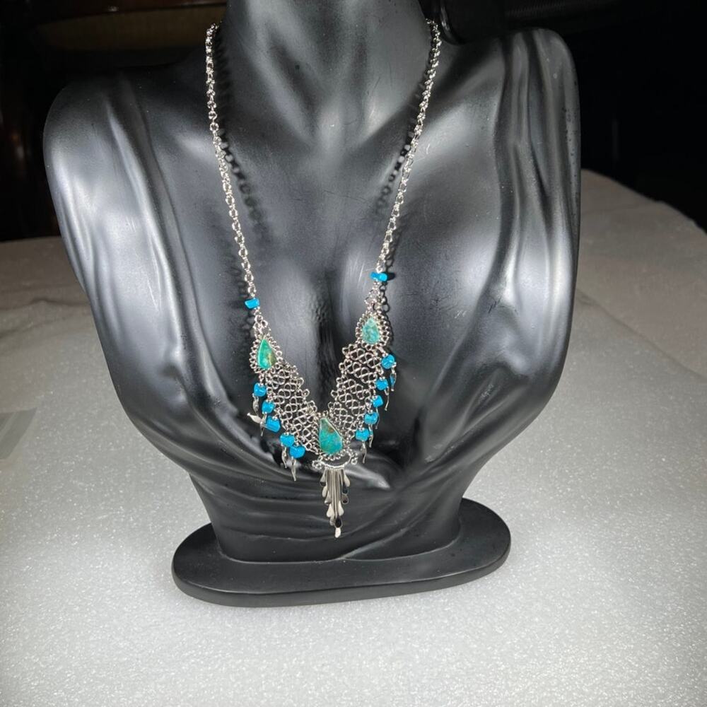Vintage Natural Stone Hand Crafted Wire Wrap Necklace 80s 90s Southwestern Look - Picture 5 of 16
